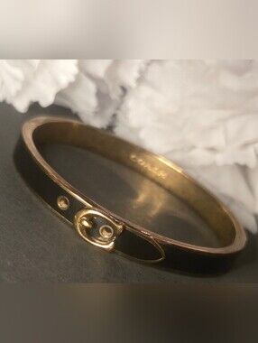 GUC Coach Heritage Belt Buckle Hinged Bangle Bracelet - Black/Gold
